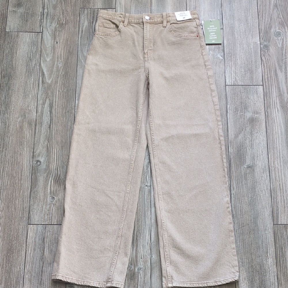 H&M Girls Wide-Leg High-Rise Jeans in Beige Size 14 NWT